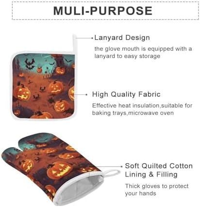 Halloween Cookware Gloves Heat-Resistant Oven Mitts Set of 3