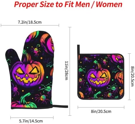Halloween-Themed 4-Piece Oven Mitts Pot Holders Set for Baking Cooking