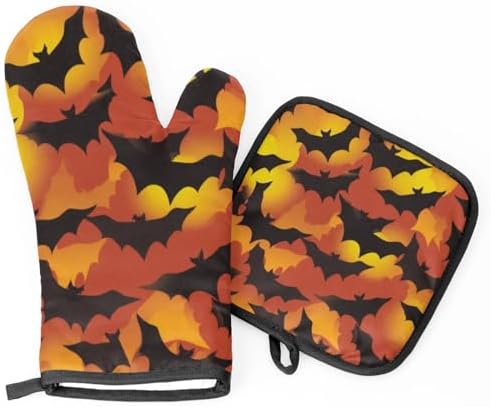 Halloween Bats Oven Mitts and Pot Holder Set