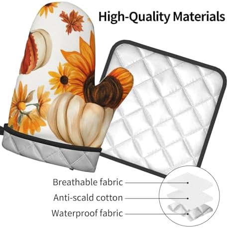 Gjieliness Halloween Oven Mitts Set with Pumpkins and Sunflowers Pattern