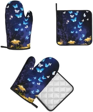 Quopvn Butterfly-Printed Oven Mitts and Pot Holders 2-Piece Set