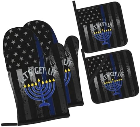 Joyful Premium Heat-Resistant Oven Mitts Pot Holders 4-Piece Set Baking Tools