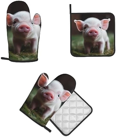 Cute Baby Pig Printed Oven Mitts and Pot Holders 2PCS Set
