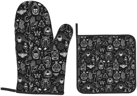 Gothic Skull Halloween Oven Mitts Set of 4