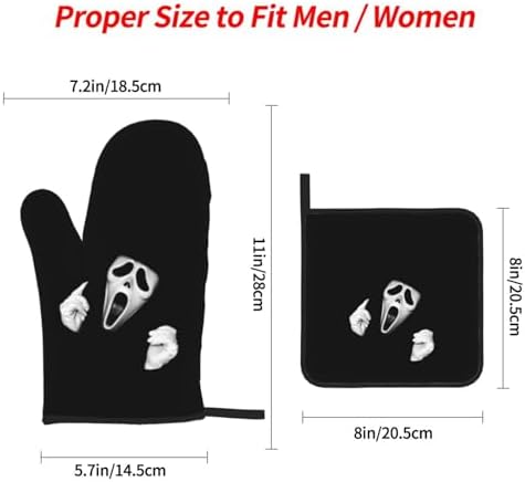 Scream Ghost Face Black Halloween Oven Mitts and Pot Holders 4-Piece Set