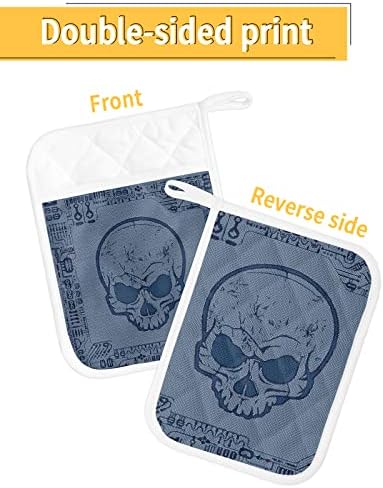 Halloween Skeleton Blue Potholders Set Perfect for Cooking and Baking
