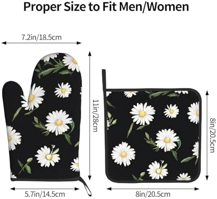 Durable Daisy Printed Oven Mitts Pot Holders Set Heat-Resistant Kitchen Gloves