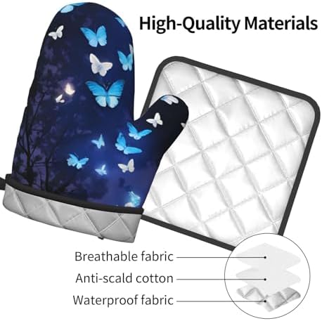 Quopvn Butterfly-Printed Oven Mitts and Pot Holders 2-Piece Set