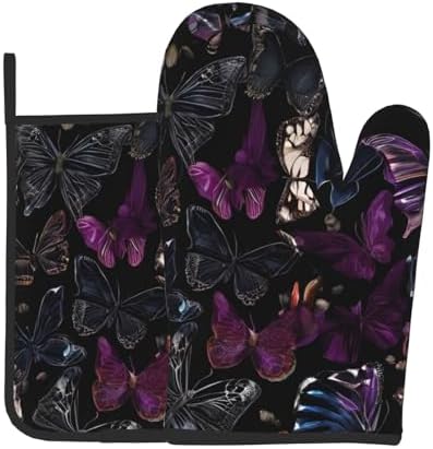 Quopvn Butterly Printed Oven Mitts and Pot Holders Set 2pcs