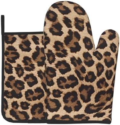 Leopard Pattern Oven Mitts Pot Holders Heat-Resistant Durable
