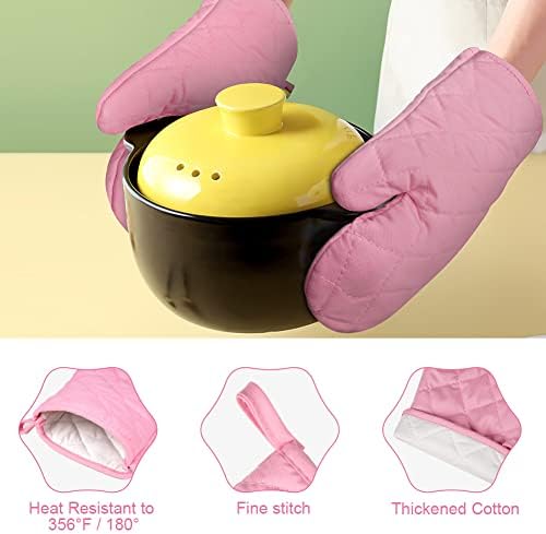AUAUY Pink Oven Mitt Heat Resistant Non-Slip Kitchen Gloves