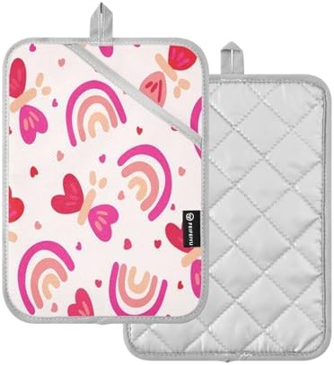 KCLDECI Butterfly Rainbows Hearts Potholders 2-Pack