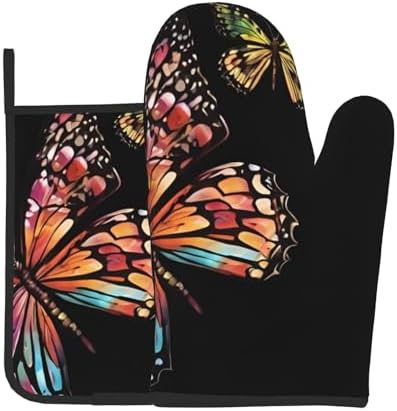 Pretty Butterfly-printed Oven Mitt Pot Holder Set