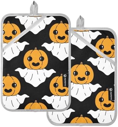 Halloween Ghost Pumpkin Potholders Set Oven-Resistant Mitts for Baking