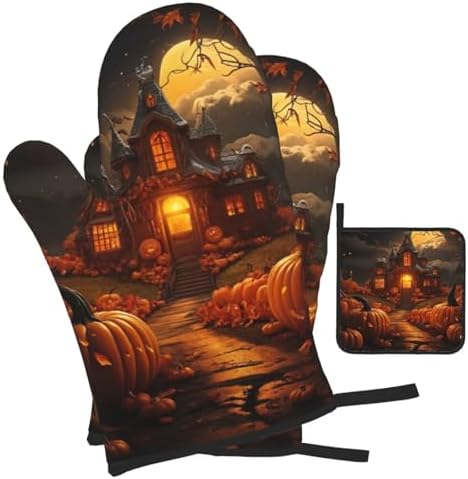 Pumpkin Halloween Oven Mitts Set of 3 for Cooking Baking