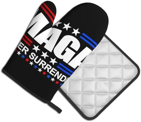 Mraefoa Trump 2024 MAGA Never Surrender Heat-Resistant Oven Mitts Pot Holders Set