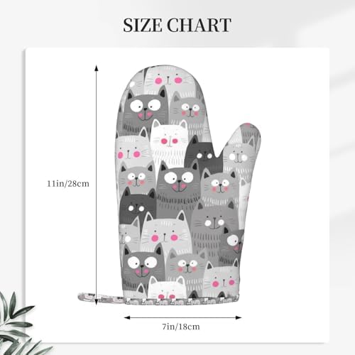 Ouqiuwa Hipster Cartoon Cute Cat Kitten Gray Oven Mitts Set of 2