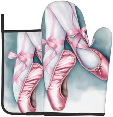 Quopvn Ballet Dancer Printed Oven Mitts and Pot Holders 2 Pack Set