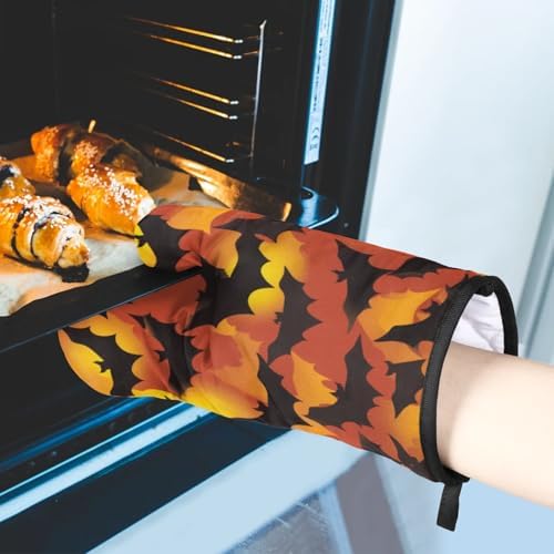 Halloween Bats Oven Mitts and Pot Holder Set