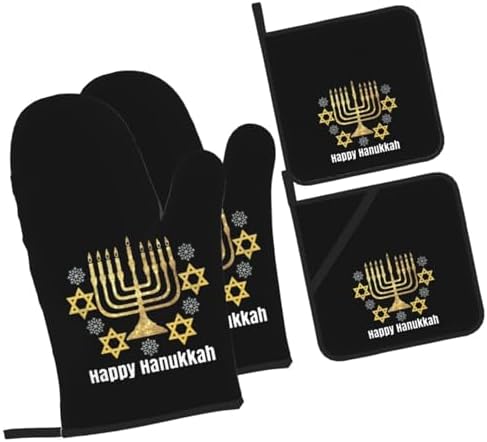 RqwaaedHappy Hanukkah Oven Mitts Set Heat-Resistant-Premium Oven Mitts