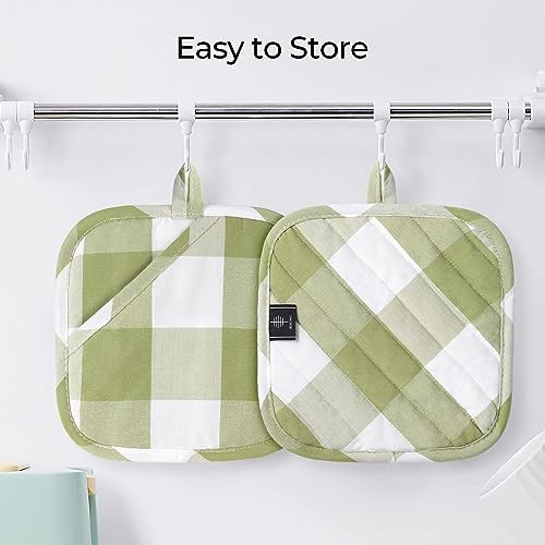 BONTHEE Green Plaid Pot Holders - 2PCS Heat Resistant Kitchen Potholders