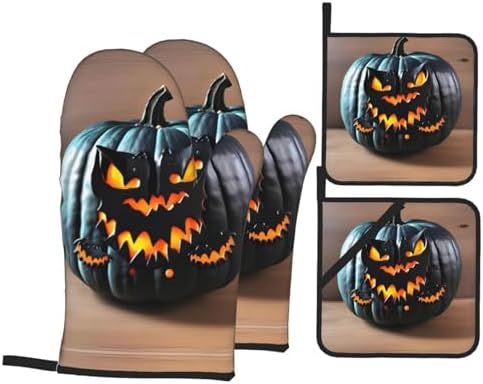 Halloween Bat Pumpkin Oven mitts and DUPI pot holders durability cooking set