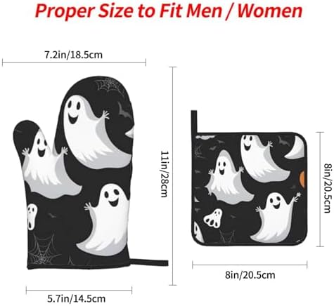 Oven Mitts Set of 4 with Heat-Resistant Black and Halloween Ghost Prints