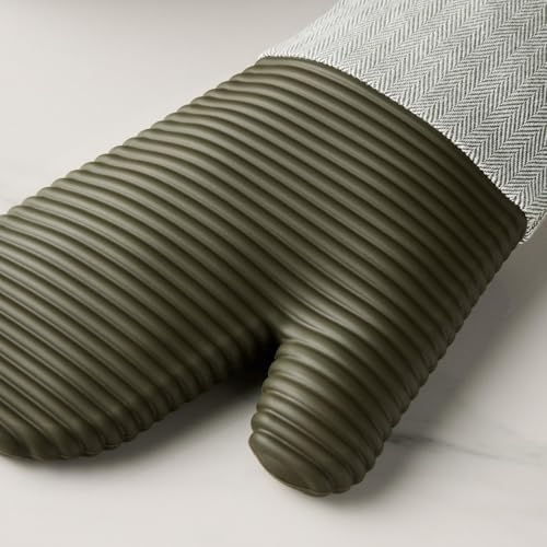 Two-Piece Heat Resistant Silicone Oven Mitts Deep Forest Green 7x14