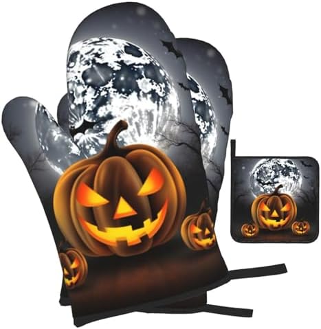 EKYSHCZ Halloween 3-Piece Heat Resistant Oven Mitts Potholders Set