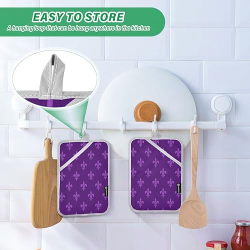 Kcldeci Mardi Gras Purple Carnival Festive 2-Pack Pot Holder Set Heat Resistant