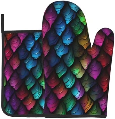 Quopvn Dragon Scale Printed Oven Mitts Pot Holders 2PCS Set