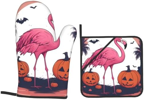 YYHHAOFA Halloween Flamingo Kitchen Baking Four-Piece Set