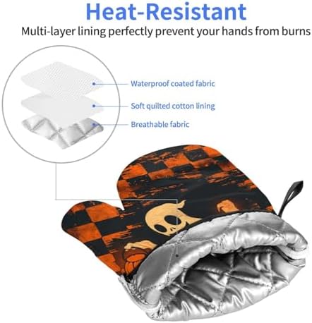 Halloween Skull Oven Mitts Heat Resistant Non-Slip Waterproof 1