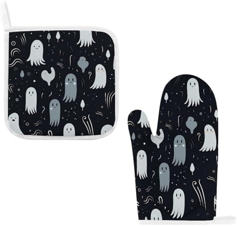 Cute Halloween Ghost Oven Mitts Pot Holders Set heat resistant