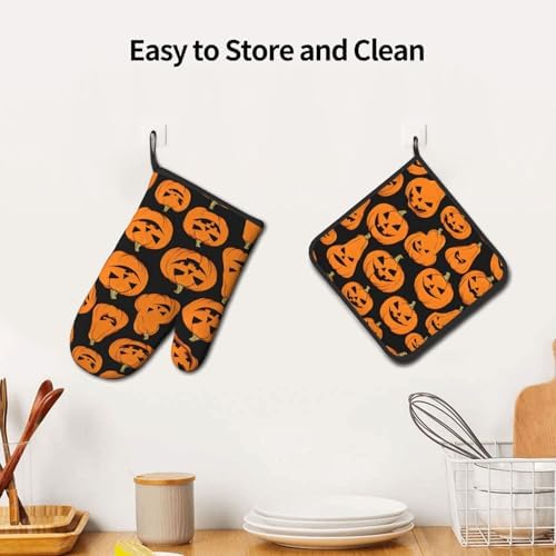 Pumpkin-Themed Oven Mitts Pot Holders Set