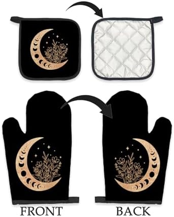 Black Gold Moon Oven Mitts Pot Holders Sets Heat-Resistant Kitchen Accessories
