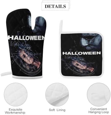 Oven Mitts Pot Holders Set Halloween Michael Myers Gloves for Cooking Baking