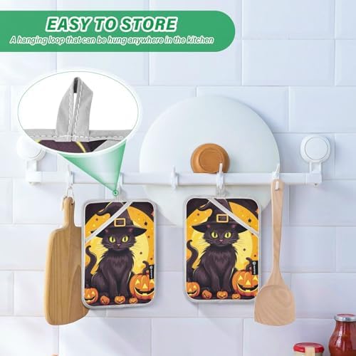 Festive Halloween Black Cat Potholders Set - Heat-Resistant Unique Design