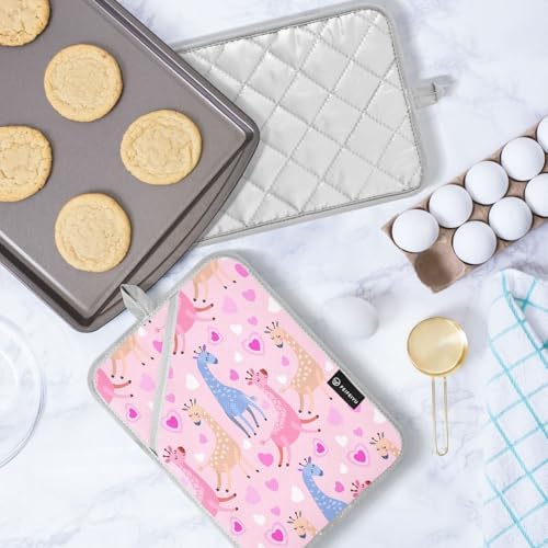KCldeci Cute Giraffe Heat-Resistant Potholders for Baking Cooking as a Gift