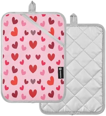 Kcldeci Cute Hearts 2Pack Heat Resistant Oven Mitts and Potholders