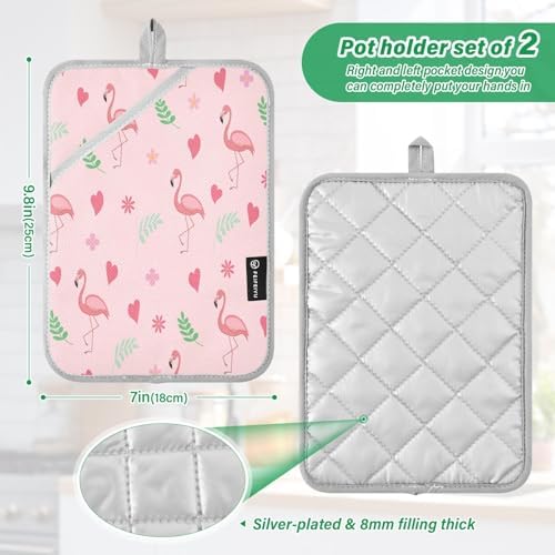 Bright Pink Flamingo Potholders Heat-Resistant Oven Mitts for Cooking Baking