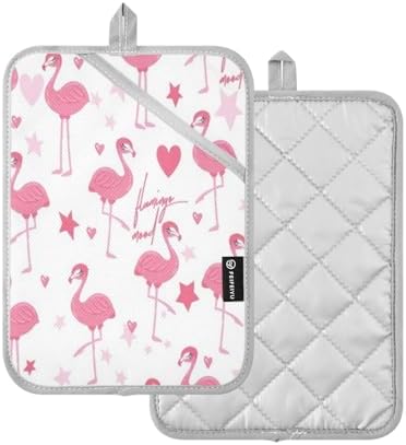 Kcldeci Cute Pink Flamingo Potholder Set