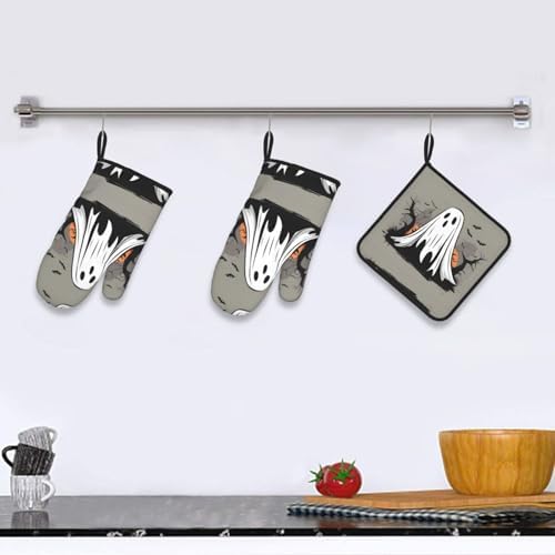 Halloween Ghost Pattern Thicken Pot Holder Set - Durable Waterproof Must-Have Kitchen Tool