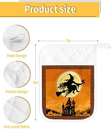 JasmineM Halloween Flying Witch Potholders Set of 5