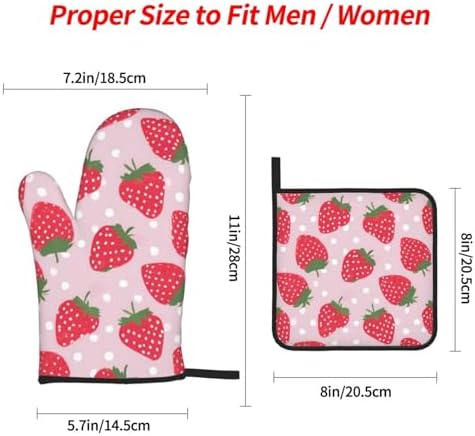 Strawberry-Printed Oven Mitts Pot Holders Set