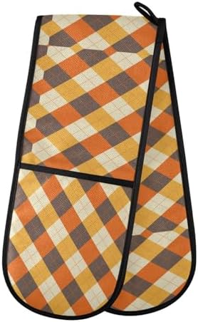 KLL Happy Halloween Argyle Plaid Double Oven Mitts