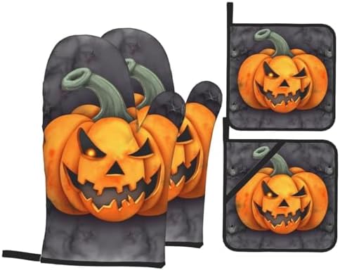 EKYOSHCZ Halloween Pumpkin Oven Mitts and Potholders Set of 4