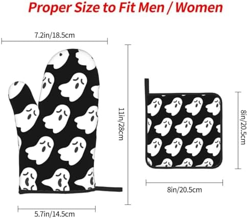 Halloween Ghost Pattern Heat-Resistant Oven Mitt Set for Cooking Baking