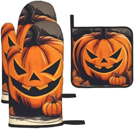 YYHHAOFA Kitchen Baking Set of 3 with Pumpkin Halloween Prints