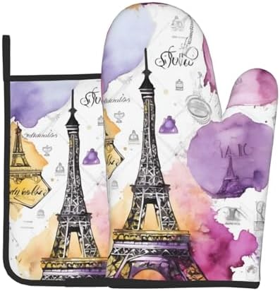 French Parisian Eiffel Tower Oven Mitts Pot Holders Set